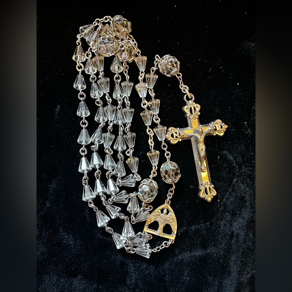 Jewelry - Vintage‎ Sterling Silver Rosary With Faceted Crystal Beads 23”
